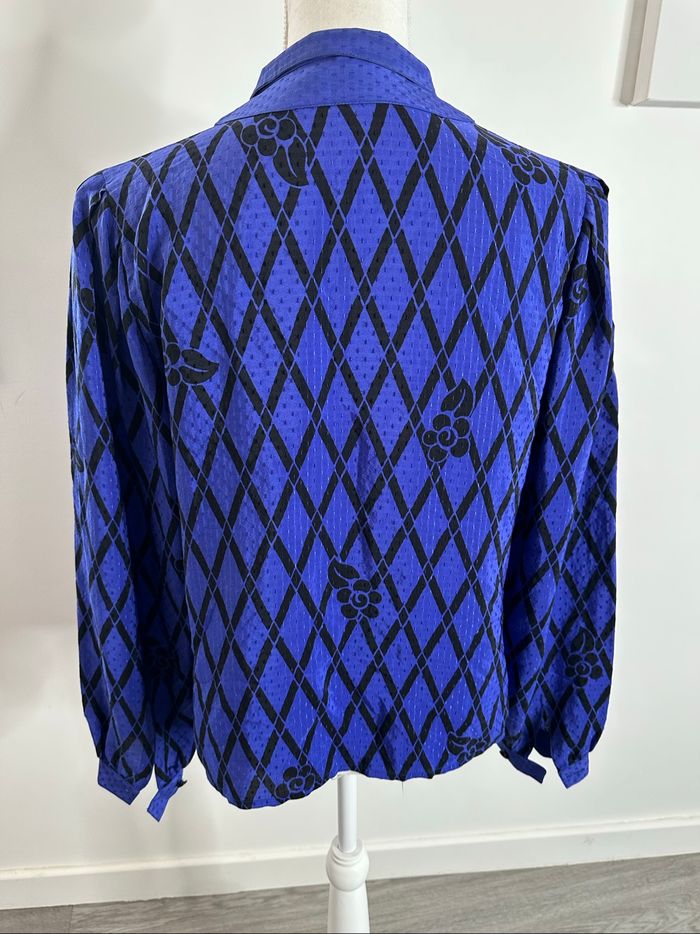 Chemisier en soie violet bleu et noir Louis Féraud Vintage T40 L - photo numéro 7