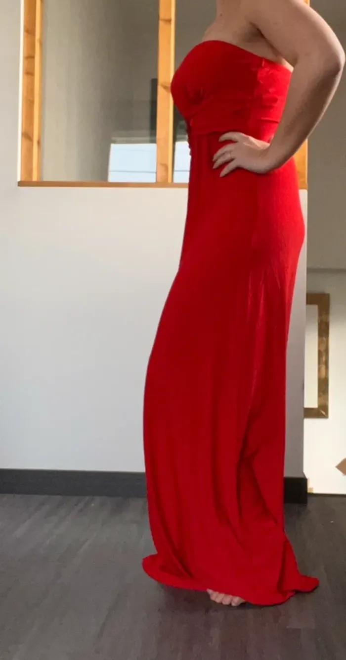 Robe longue rouge bustier strass sexy - photo numéro 3
