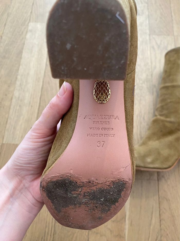 Bottines à talon en daim beige Aquazzura modèle Boogie taille 37 - photo numéro 6