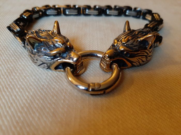 Bracelet Homme Tissé Double Tête de Loup