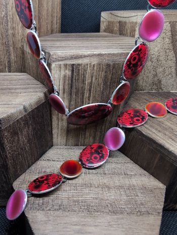 Ensemble collier + bracelet émaillé rouge & noir 🔥 bijou original tendance femme