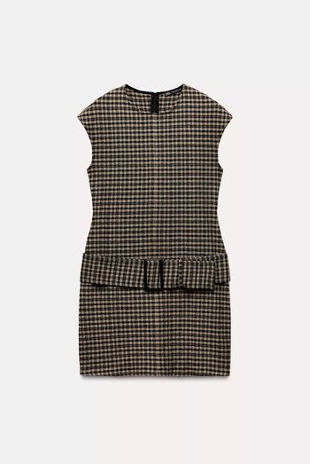 Robe interlock serre cintré avec ceinture noir et sable à carreaux pied de poule taille XS zara