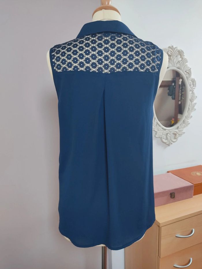 Chemise bleue marine sans manches femme à dentelle 40 Neuve - photo numéro 6