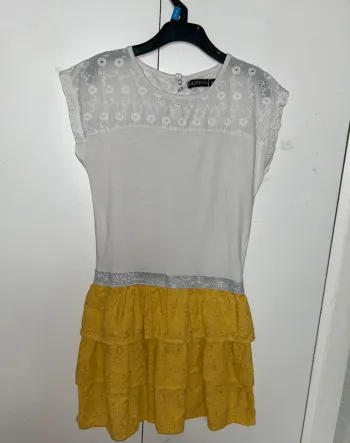 Robe blanche et moutarde fille taille 8 ans inextenso