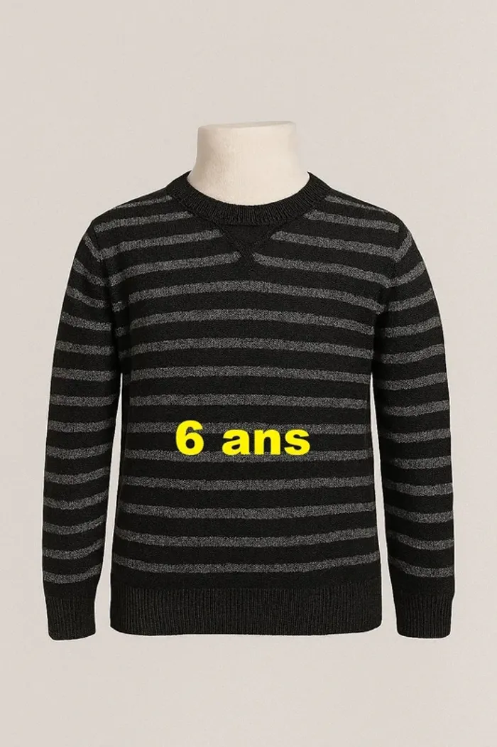 Pull noir rayé gris Kiabi Taille 6 ans