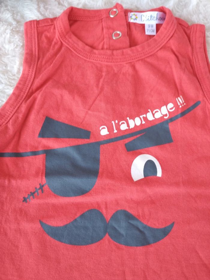 Tee shirt débardeur chemise sans manche Garçon 9 mois Pirate à l'abordage Kitchoun 100% coton - photo numéro 6