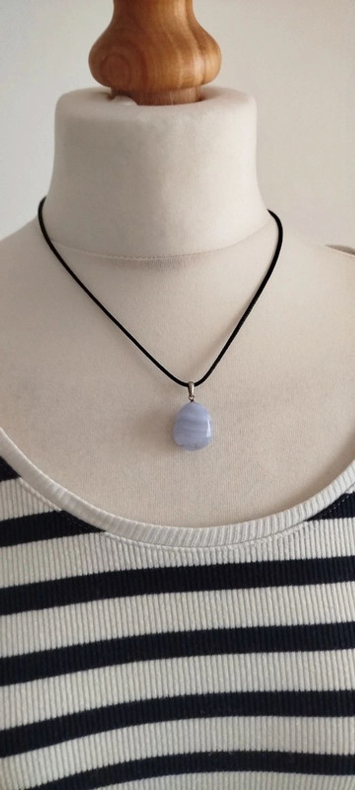 Collier Calcédoine bleu - photo numéro 3