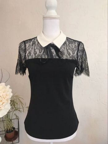 Haut noir dentelle col blanc style Mercredi Addams - Taille S