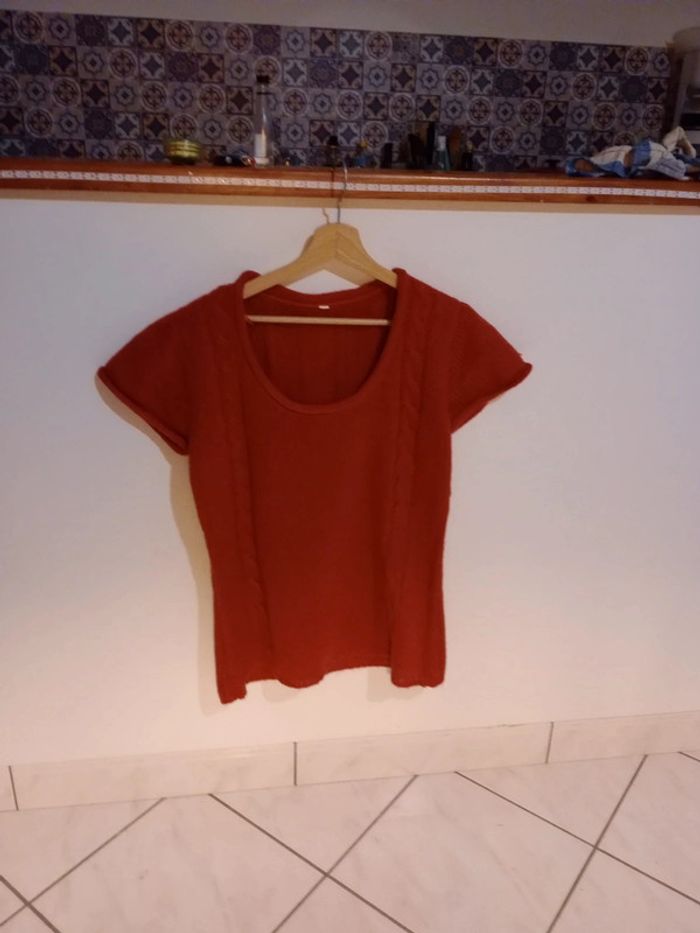 Pull manches courtes femme M mailles rouges c74 - photo numéro 13
