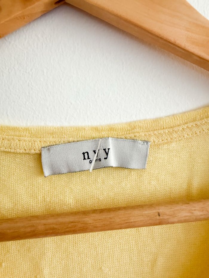 T-shirt manches courtes col V jaune NVY taille 36 S en lin - photo numéro 3