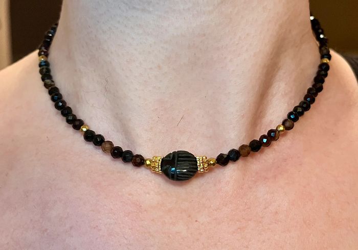 Collier amulette scarabée Onyx et Agate noirs - photo numéro 7