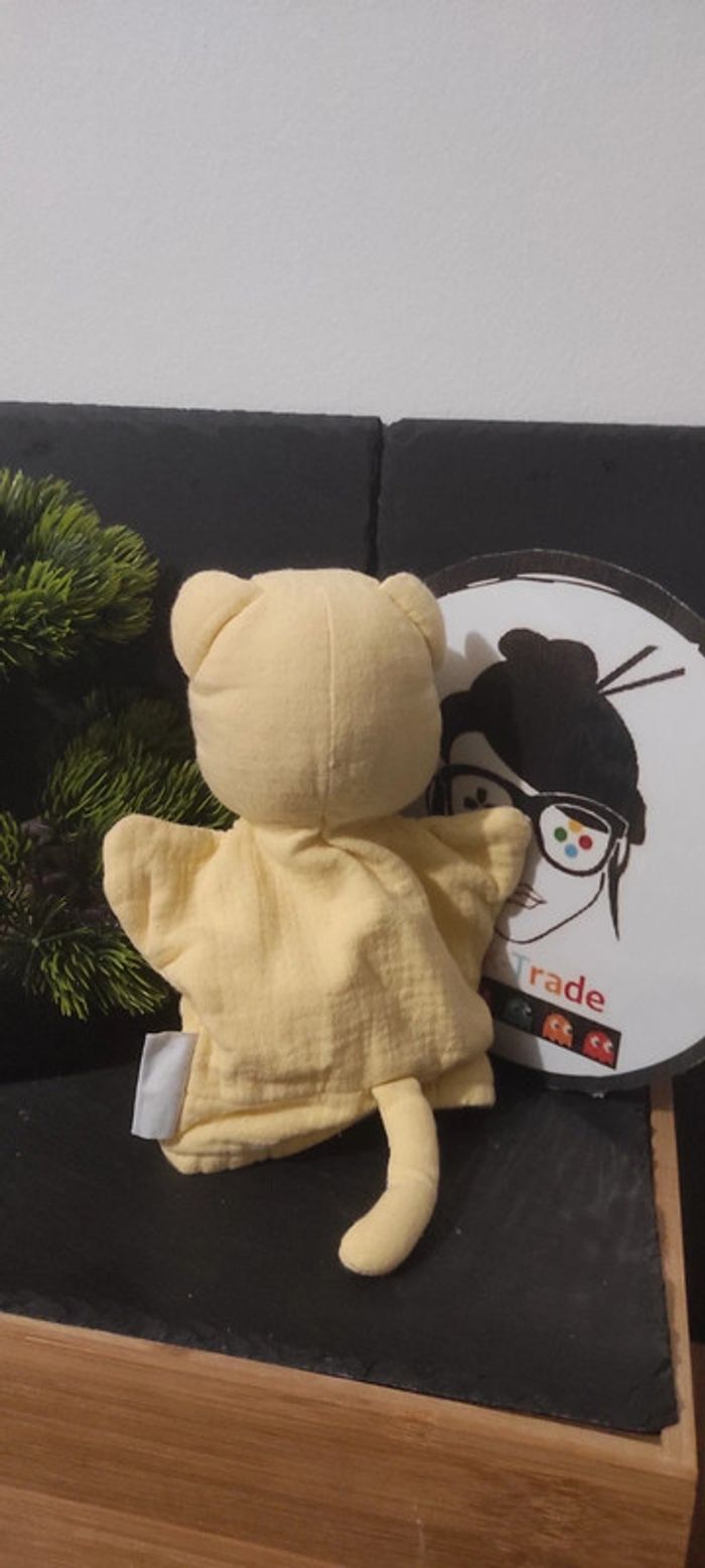 doudou marionnette vertbaudet chat lange jaune  noir blanc patte empreinte queue - photo numéro 2