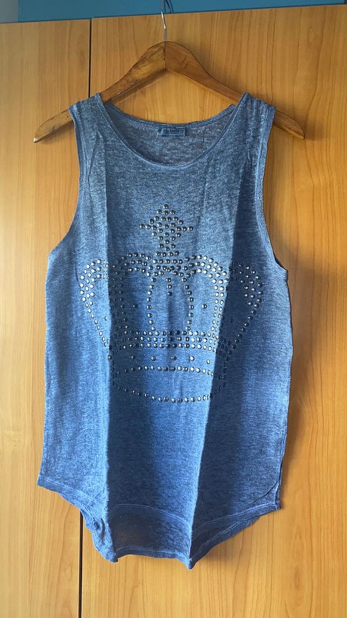 Débardeur bleu couronne en clous S