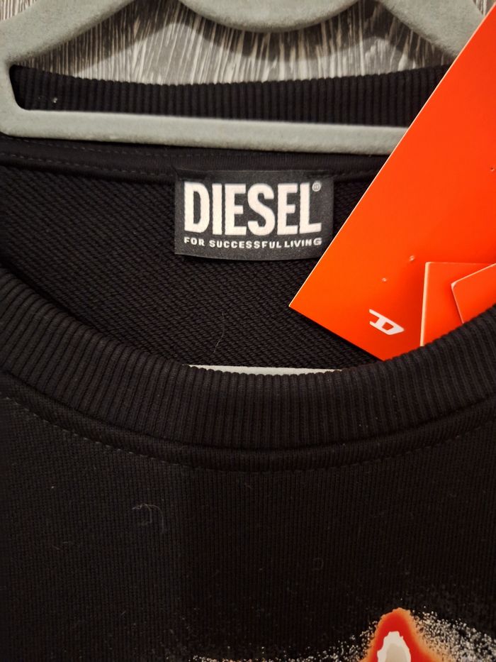 Sweat molletonné léger noir imprimé Diesel homme 40 - photo numéro 4
