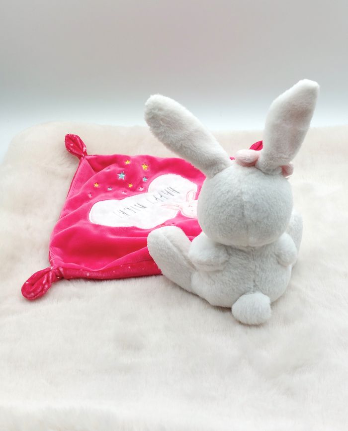 Doudou peluche lapin blanc SIMBA TOYS mouchoir rose fuchsia Happy night nuages - photo numéro 3