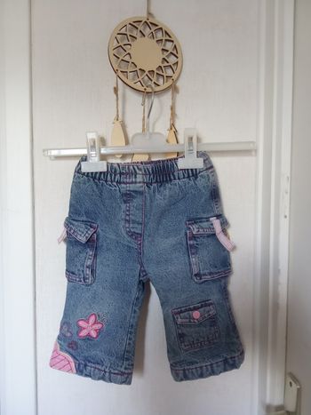 Jean bébé fille 6 Mois, hiver, doublure intérieure, broderies rose