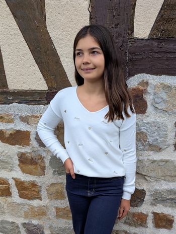 Pull fin col en V Amour blanc/or
Taille 12 ans