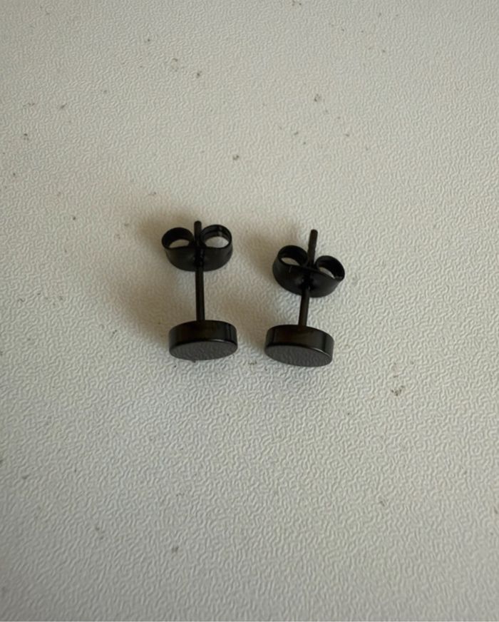 Boucles d’oreilles homme noir acier inoxydable ronde simple - photo numéro 3
