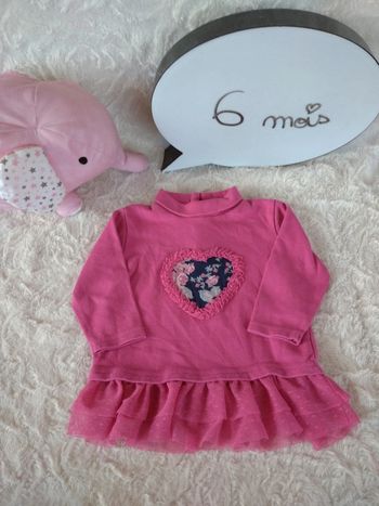 Tunique blouse chemise manches longues col roulé Fille 6 mois Cœur Fleurs tulle