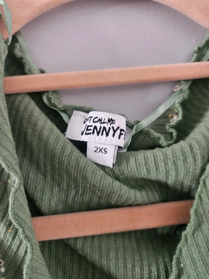 Top vert ruché fleuri Jennyfer – Taille 2XS - photo numéro 2