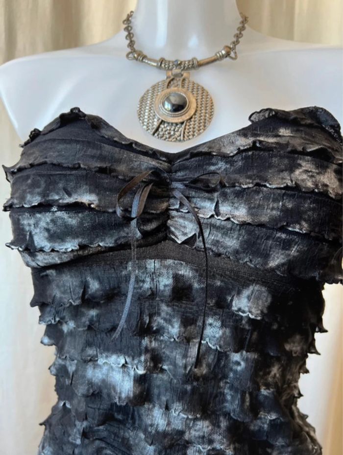 Soldes Summer Sales 🔥 Top bustier tie dye gris/noir pailleté Coquette vintage made in France - TU - photo numéro 4