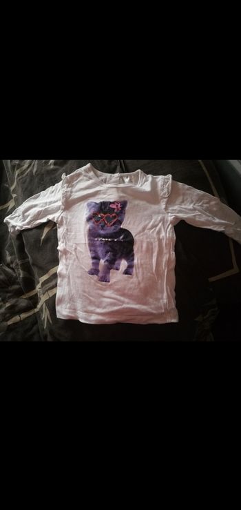 Tee shirt 12 mois manches longues blanc imprimé chat