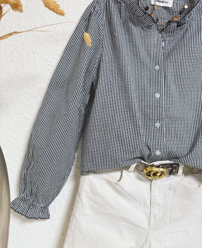 Blouse carreaux noir blanc taille S/M🌸 - photo numéro 3