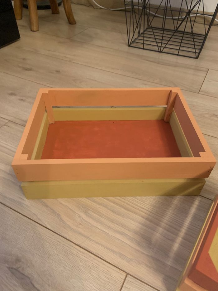 Lot de deux boîtes en bois ocre - photo numéro 3