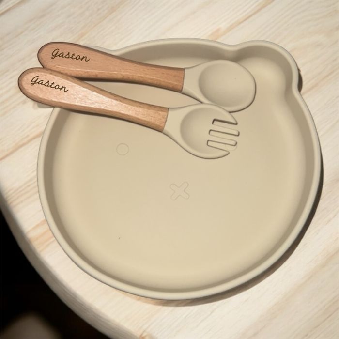 Set de repas bébé en silicone personnalisé gravé au laser - photo numéro 1