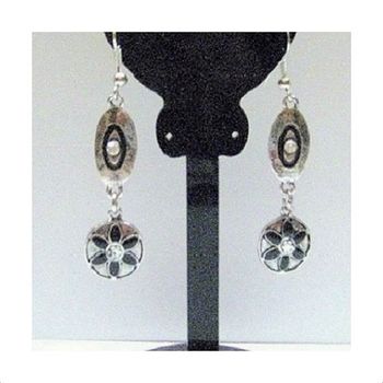 Boucles D'oreilles Pendantes Métal Argenté, Émail & Strass