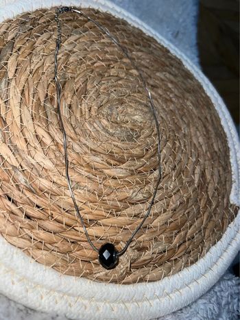 Collier acier inoxydable noir argenté perle pendentif bijou