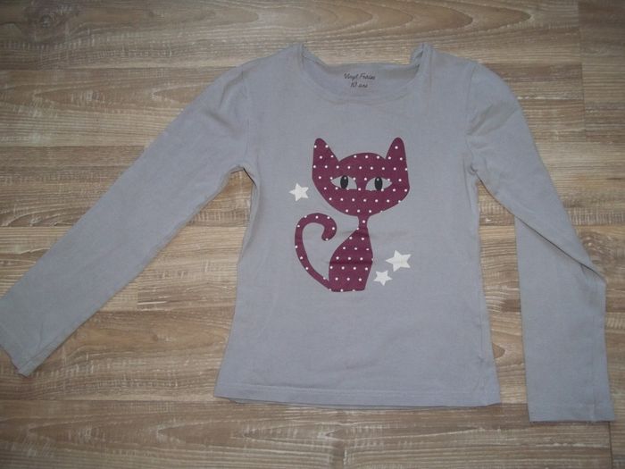 T-shirt ml gris chat prune étoilé Vynil Fraise 10 ans (TS1)