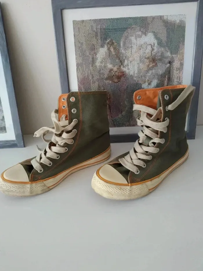 Baskets en toile kaki style convers taille 37 - photo numéro 2