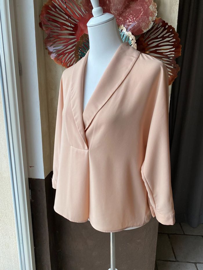 Blouse fluide col châle saumon Zara XS