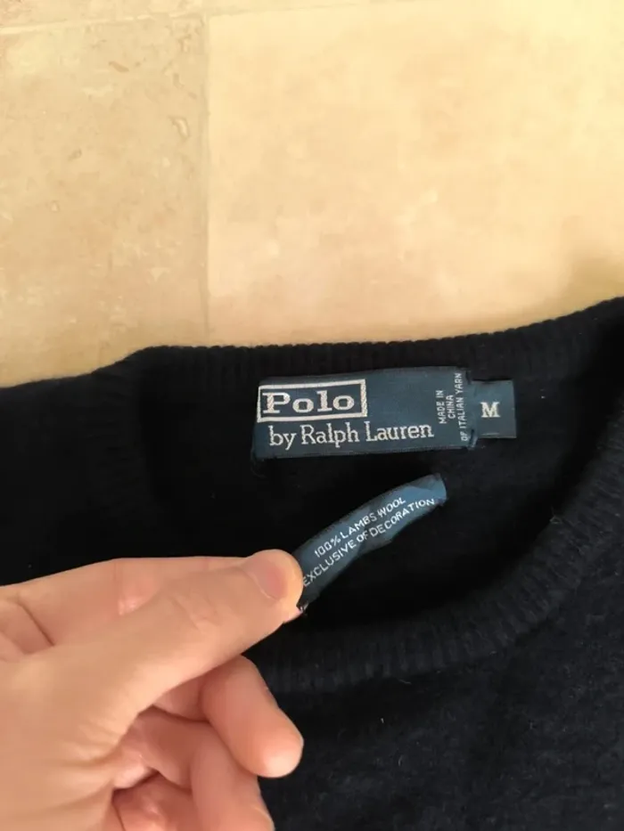 Magnifique pull col rond marine logo rouge laine d'agneau Ralph Lauren homme M slim fit - photo numéro 5
