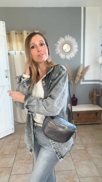 Sac banane cuir  gris irisé