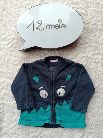 Gilet zippé maille Garçon 12 mois Monstre drôles de copains Dpam 100% coton