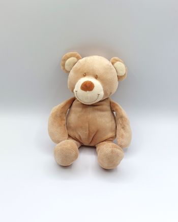 Peluche doudou ours beige marron TEX Carrefour environ 26 cm sos doudou