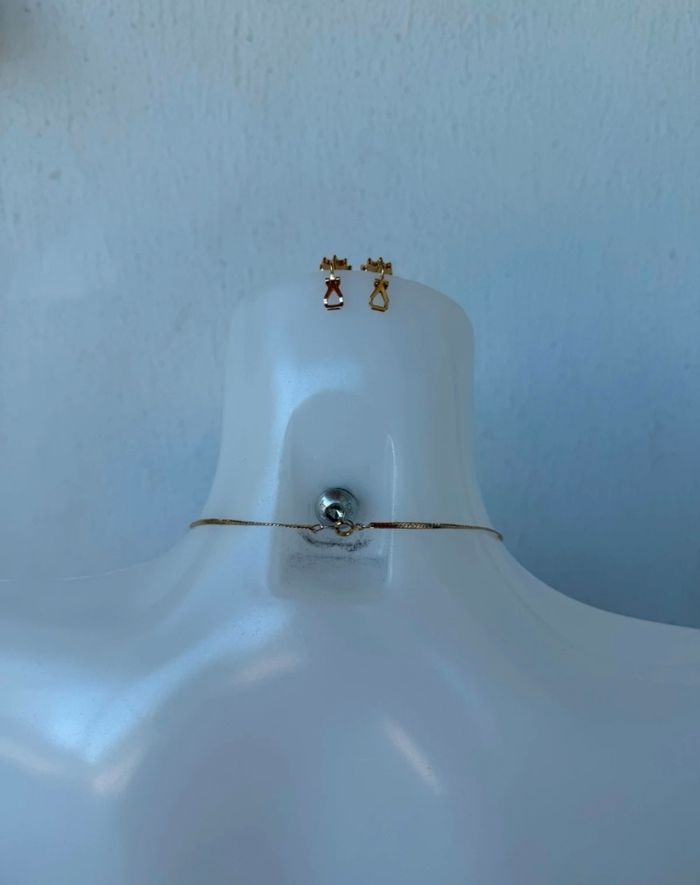 Parure collier et boucles d'oreilles doré avec pierres vintage - photo numéro 4