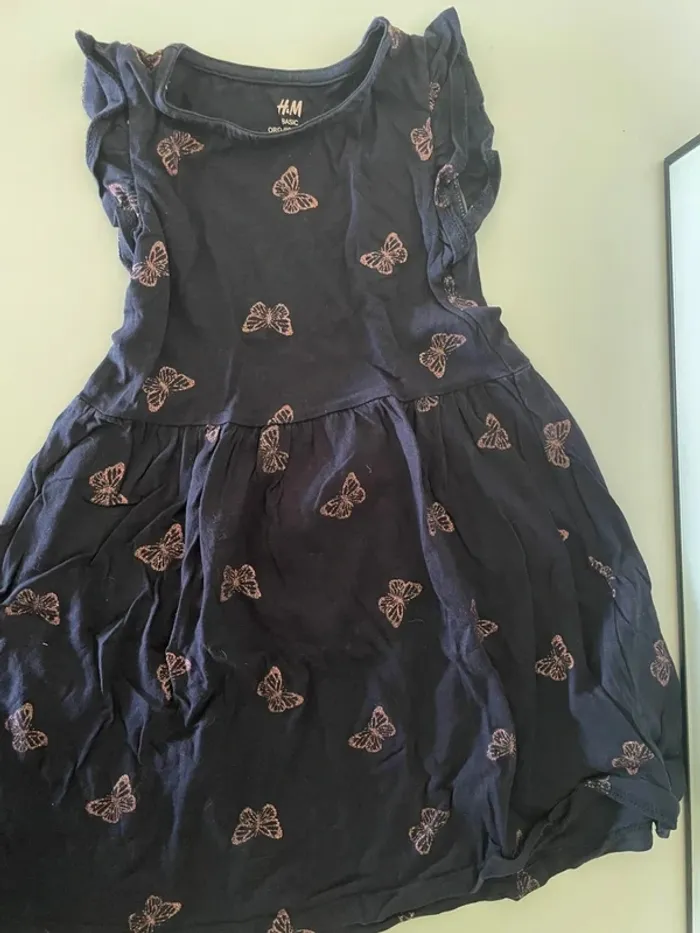 Robe bleu marine motif papillons H&M 98-104cm - photo numéro 5