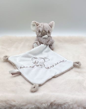 Doudou koala beige marron chiné blanc et son mouchoir NICOTOY SIMBA TOYS comme neuf