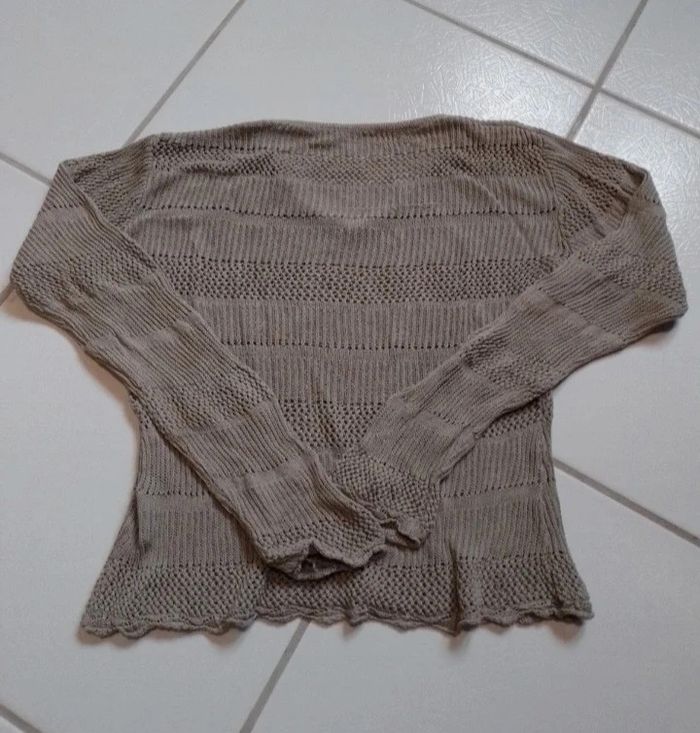 Pull femme brun ajouré croq top - photo numéro 7