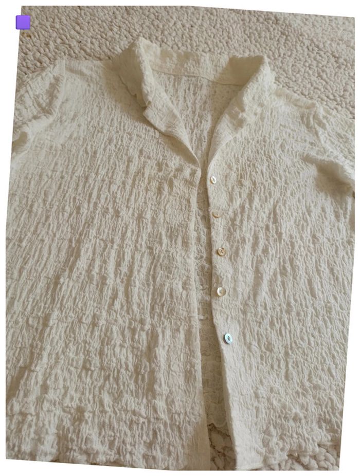 Chemise bonne qualité douce texturée blanche manches courtes mignon cute kawaii feminin - photo numéro 2