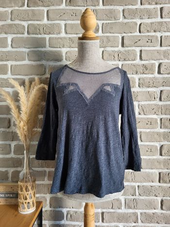 T-shirt gris anthracite col en dentelle La Redoute