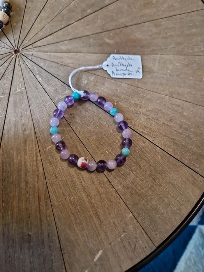 Bracelet améthyste,  lavande et amazonite