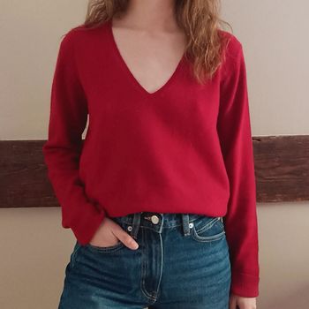Pull col V cachemire rouge cerise Monoprix
