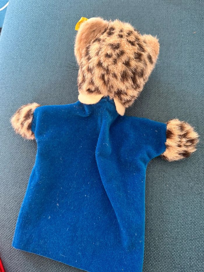 Marionnette à main ancienne Steiff Chat Panthère 28cm robe bleu théâtre traditionnelle - photo numéro 5