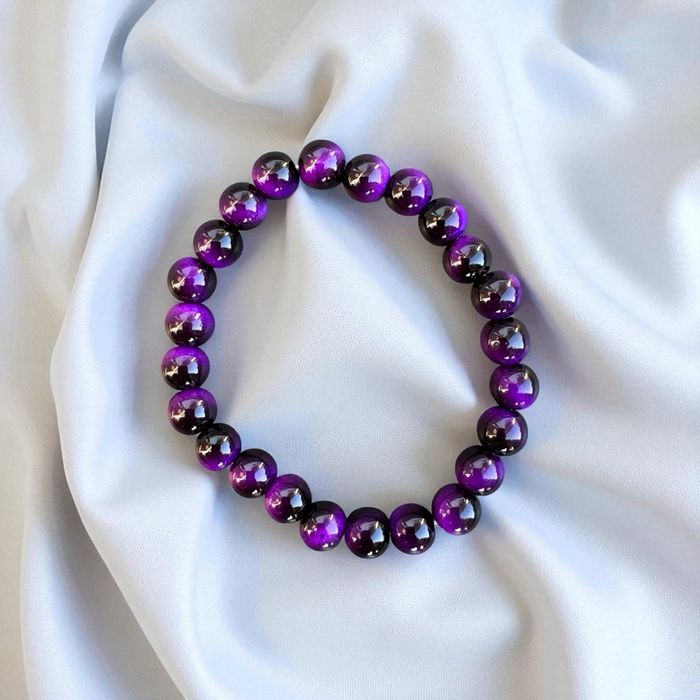 Bracelet en pierre naturelle 8mm – Œil de tigre violet – Neuf jamais porté