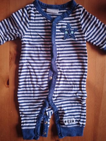 Pyjama bébé rayé bleu et blanc taille 1 mois