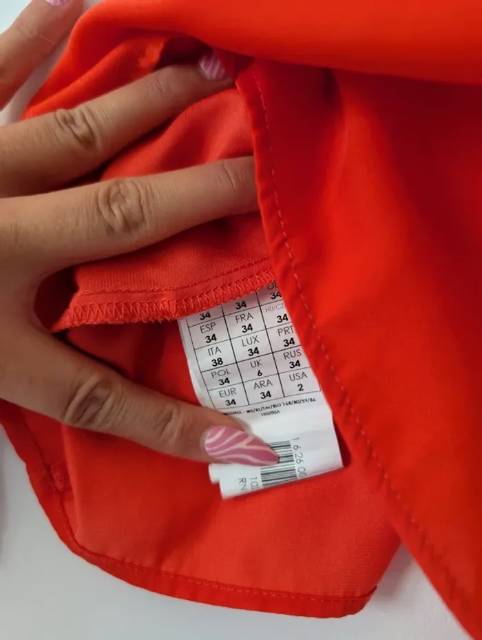 Blouse d'été à épaules nues rouge orange volanté bohème tendance Promod Taille 34 - photo numéro 7